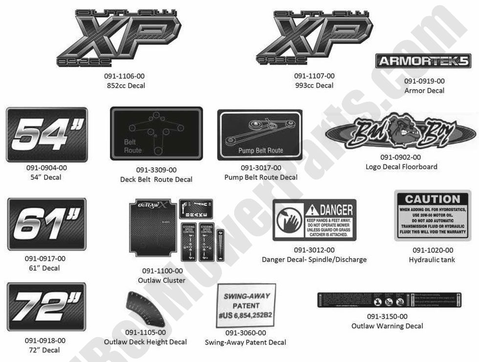 1010 - Bad Boy Mower Parts Lookup > 2014 > Outlaw XP > Decals